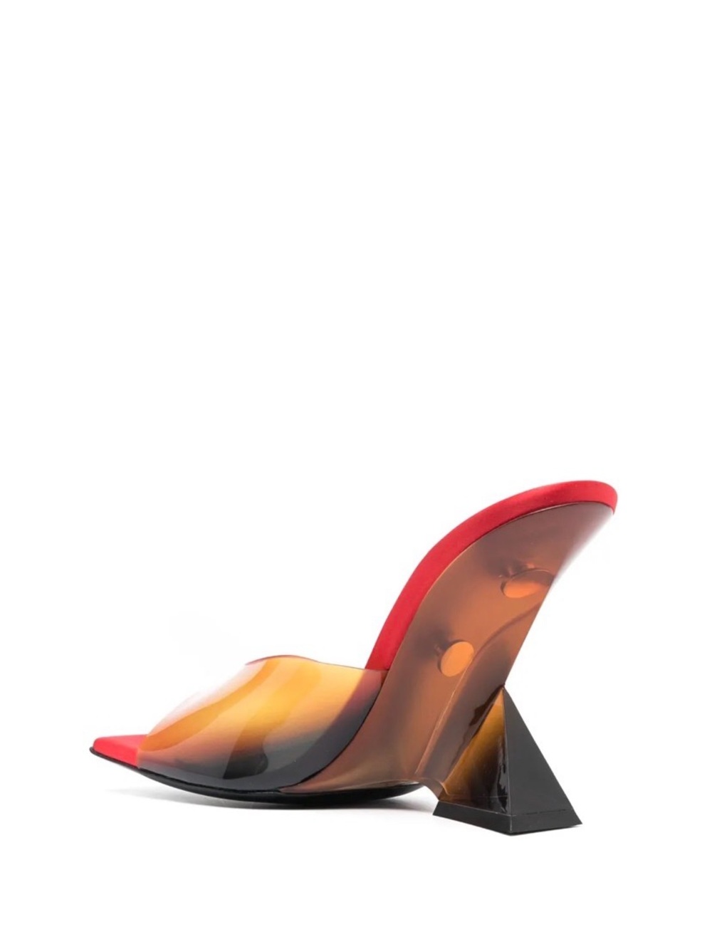 Red Transparent Mule Heels with Sculpted Lucite Heel